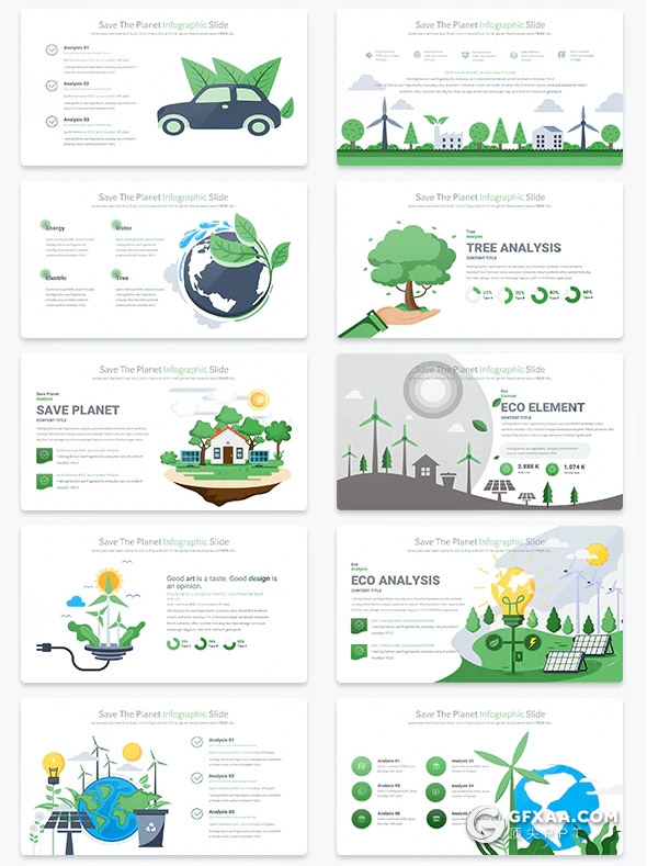 35页地球环境保护节能环保创意图形PPT模板11种主题配色 - 顶尖PPT