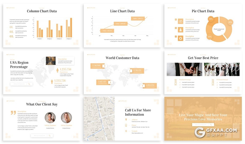 30页婚礼策划婚礼公司项目合作订婚ppt模板6种主题配色 - 顶尖PPT