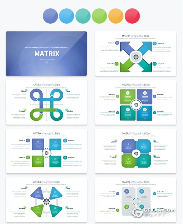 35页创意矩阵keynote图形模板圆形环绕要点图形keynote模板11种主题配色 - 顶尖PPT
