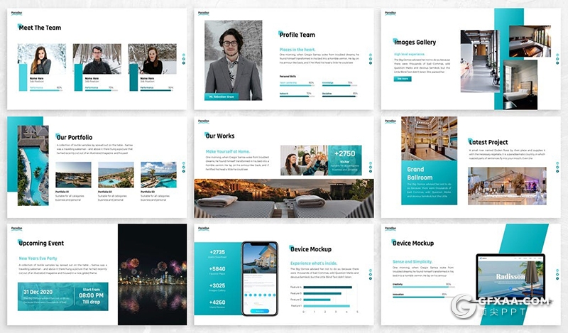 30页旅游度假活动策划公司ppt模板项目展示ppt模板6种主题配色 - 顶尖PPT