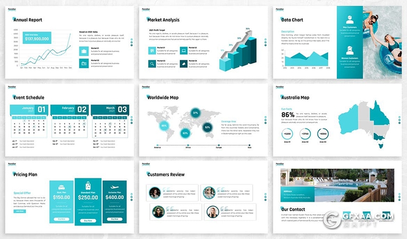 30页旅游度假活动策划公司ppt模板项目展示ppt模板6种主题配色 - 顶尖PPT