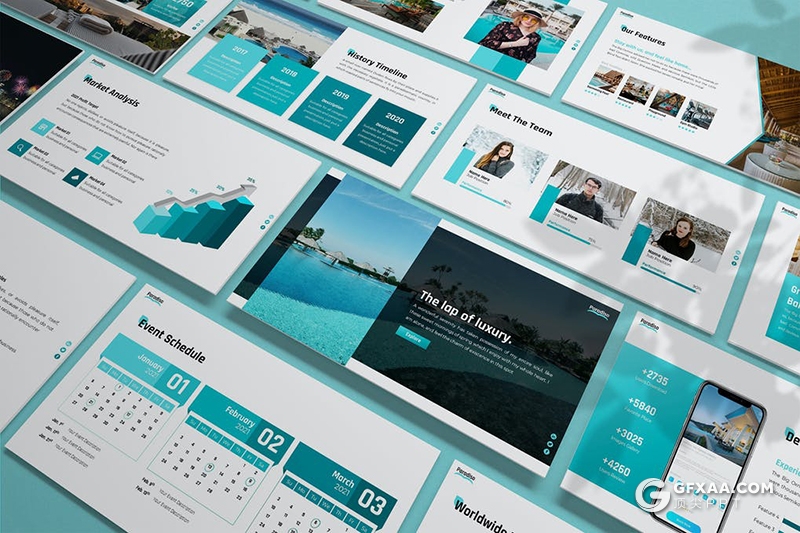 30页旅游度假活动策划公司ppt模板项目展示ppt模板6种主题配色 - 顶尖PPT