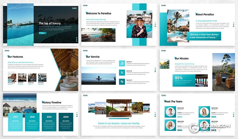 30页旅游度假活动策划公司ppt模板项目展示ppt模板6种主题配色 - 顶尖PPT