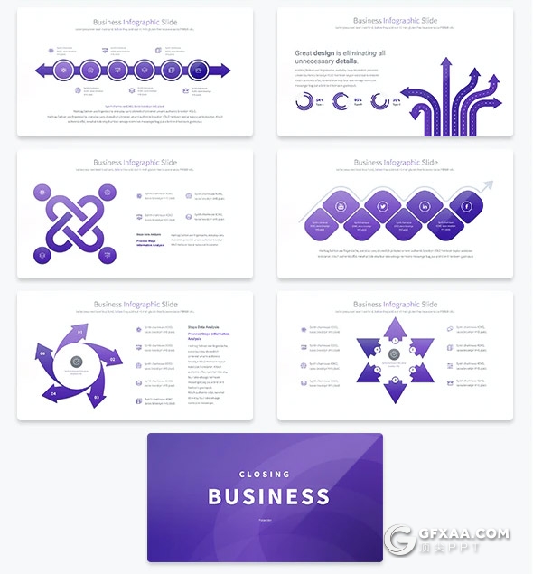 35页国外创意商务图形ppt模板总结分析箭头指向逻辑ppt图形素材11种主题配色 - 顶尖PPT