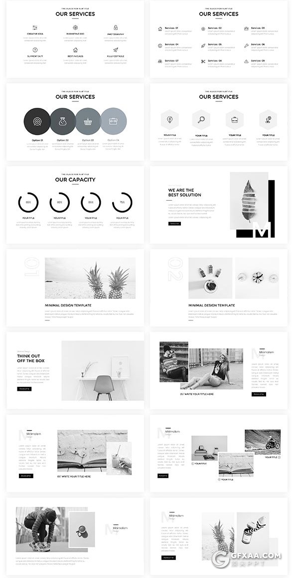 160页国外高端创意商务多用途ppt模板黑白配色高逼格欧美ppt模板8种主题配色 - 顶尖PPT