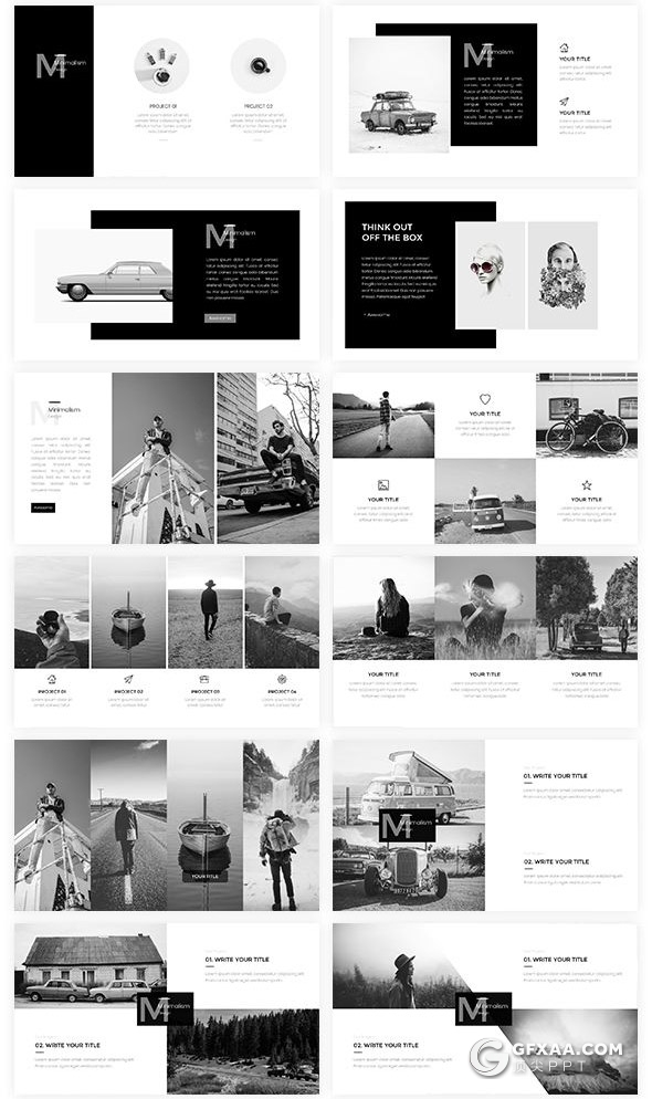 160页国外高端创意商务多用途ppt模板黑白配色高逼格欧美ppt模板8种主题配色 - 顶尖PPT