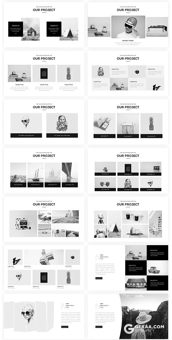 160页国外高端创意商务多用途ppt模板黑白配色高逼格欧美ppt模板8种主题配色 - 顶尖PPT