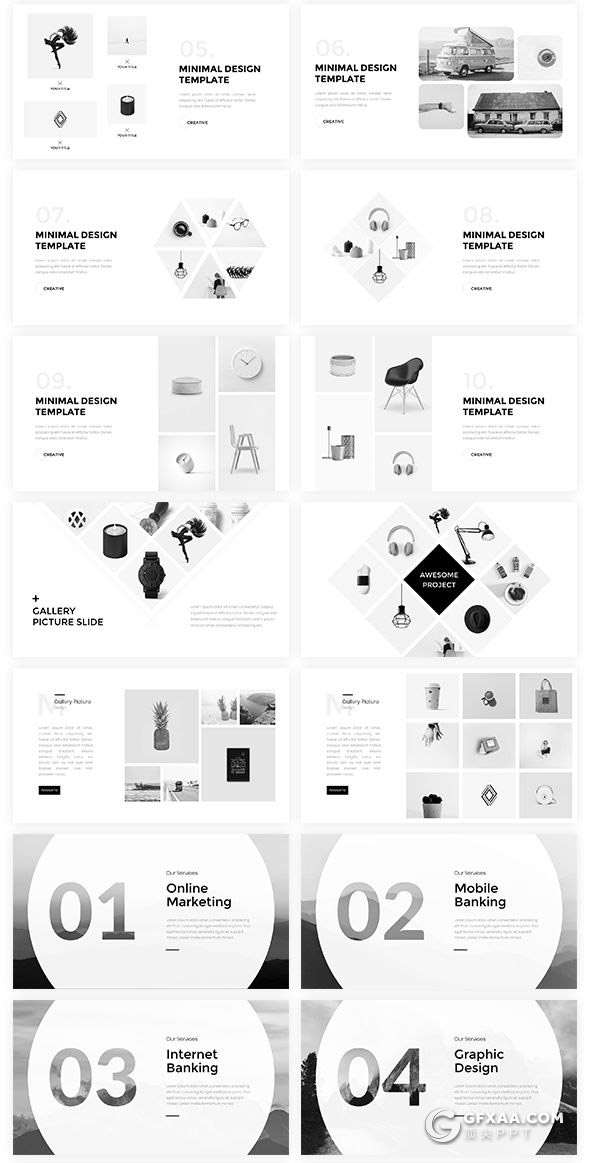160页国外高端创意商务多用途ppt模板黑白配色高逼格欧美ppt模板8种主题配色 - 顶尖PPT
