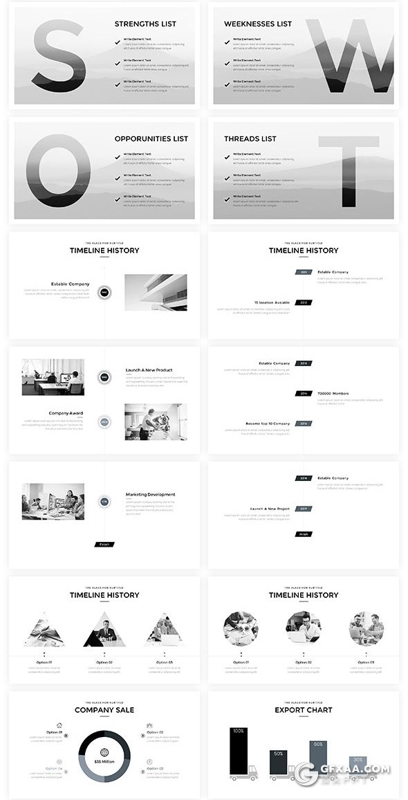 160页国外高端创意商务多用途ppt模板黑白配色高逼格欧美ppt模板8种主题配色 - 顶尖PPT