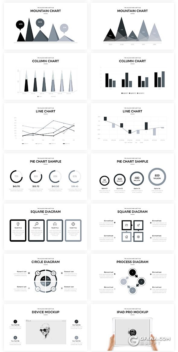160页国外高端创意商务多用途ppt模板黑白配色高逼格欧美ppt模板8种主题配色 - 顶尖PPT