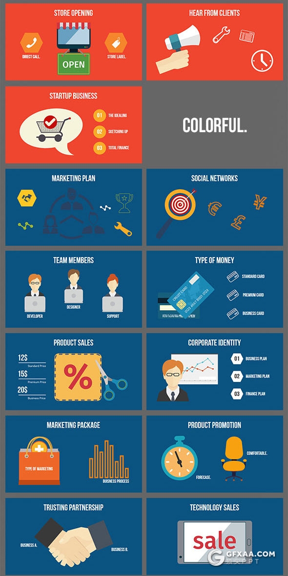 53页彩色扁平化矢量卡通图形keynote商务概念插画keynote模板 - 顶尖PPT