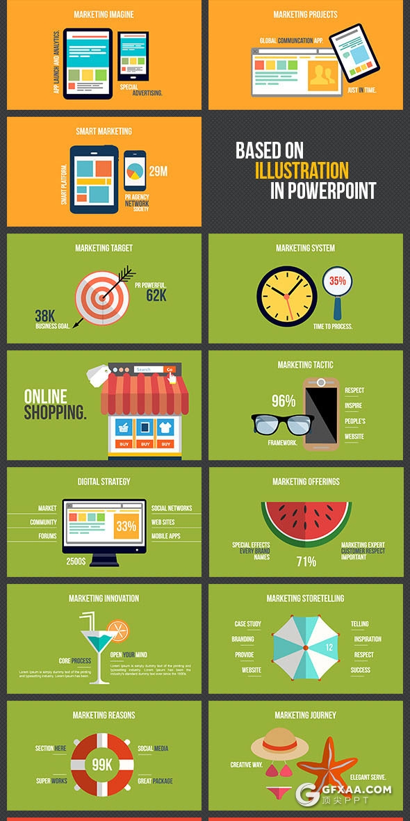 80页扁平化彩色商务信息查询插画keynote模板 4K矢量格式keynote商务数据图形模板 - 顶尖PPT