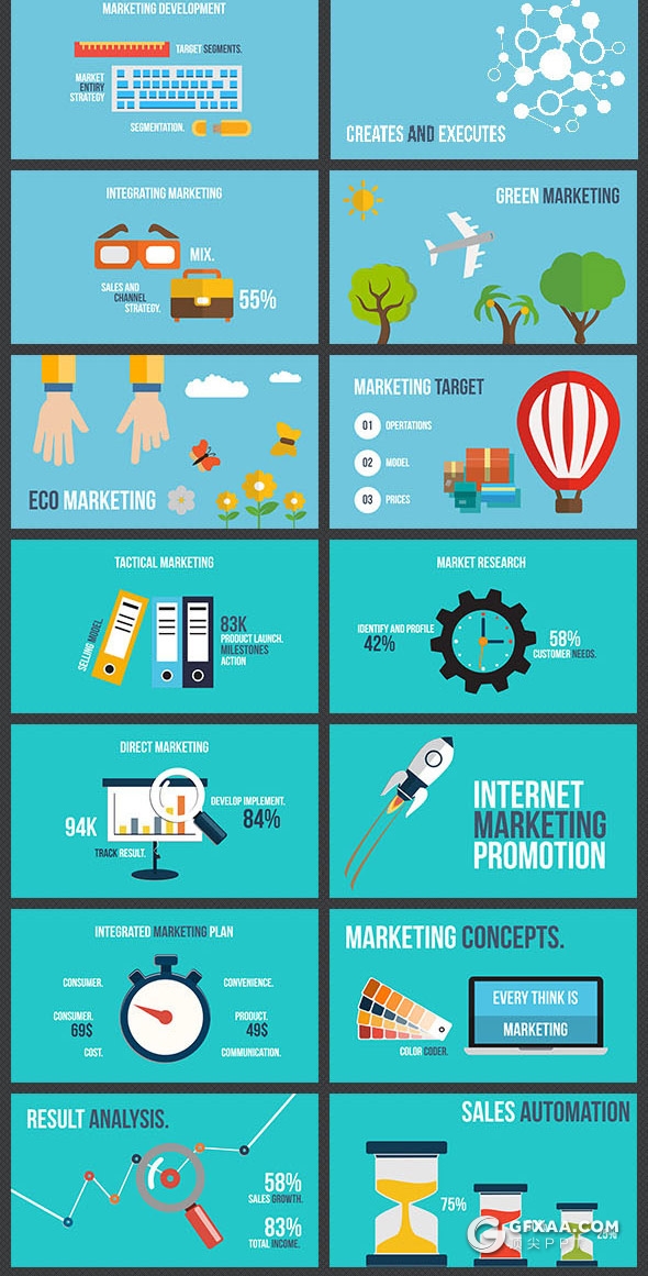 80页扁平化彩色商务信息查询插画keynote模板 4K矢量格式keynote商务数据图形模板 - 顶尖PPT