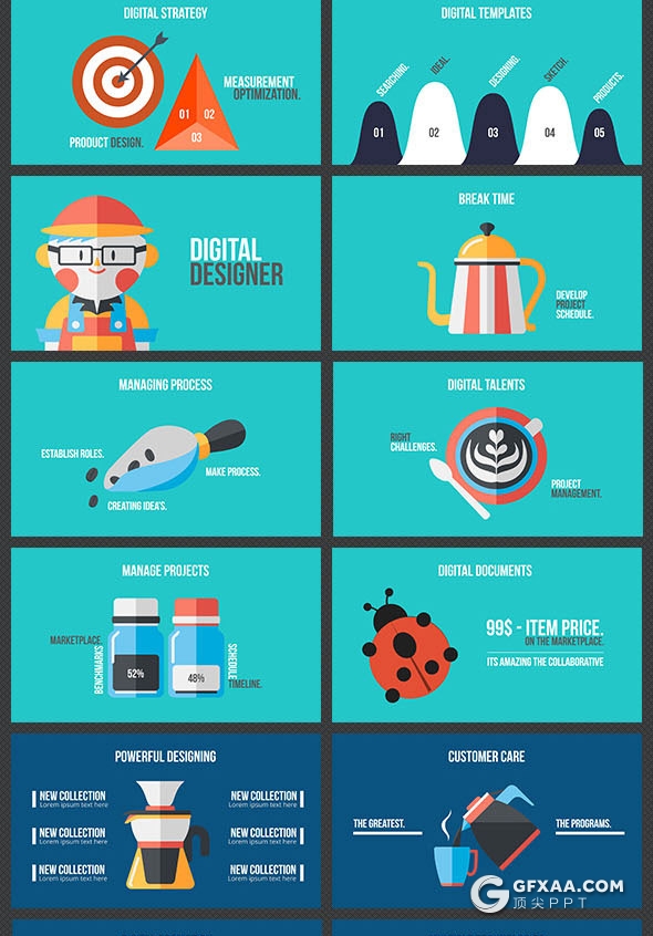 100页4K扁平化彩色商务概念图形插画keynote图形模板 - 顶尖PPT