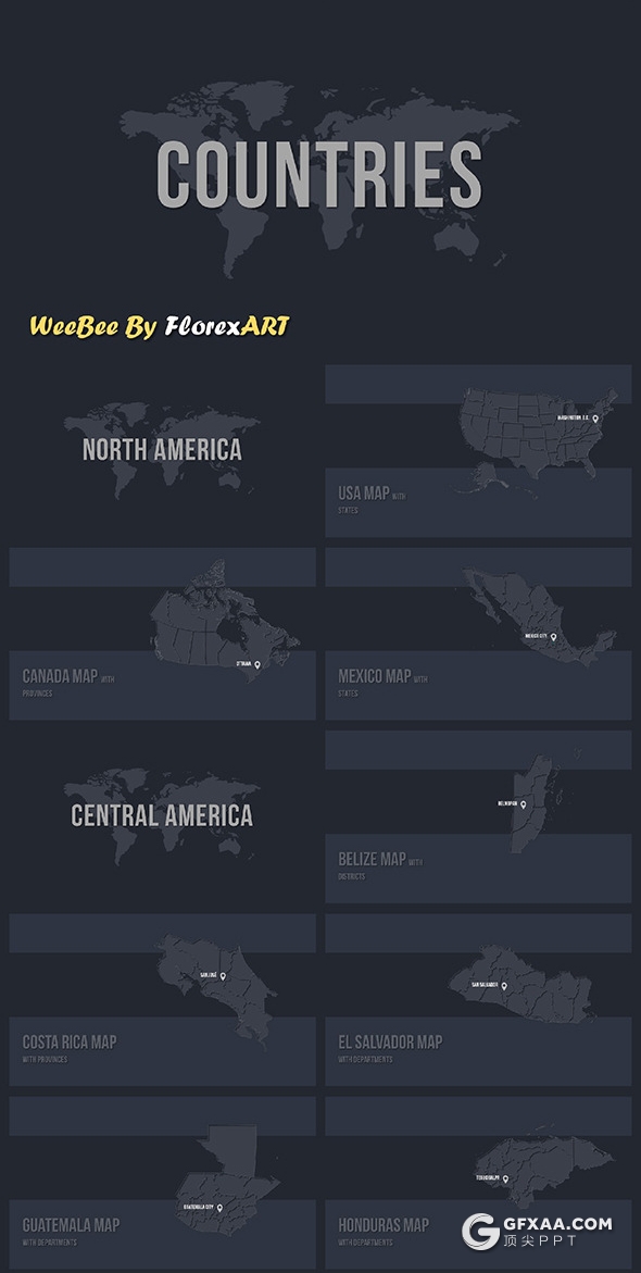 189页最全世界国家地图PPT模板七大洲北美南美洲欧洲亚洲非洲中东南极等国家ppt地图模板世界板块地图PPT模板多种样式 - 顶尖PPT
