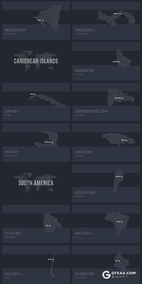 189页最全世界国家地图PPT模板七大洲北美南美洲欧洲亚洲非洲中东南极等国家ppt地图模板世界板块地图PPT模板多种样式 - 顶尖PPT