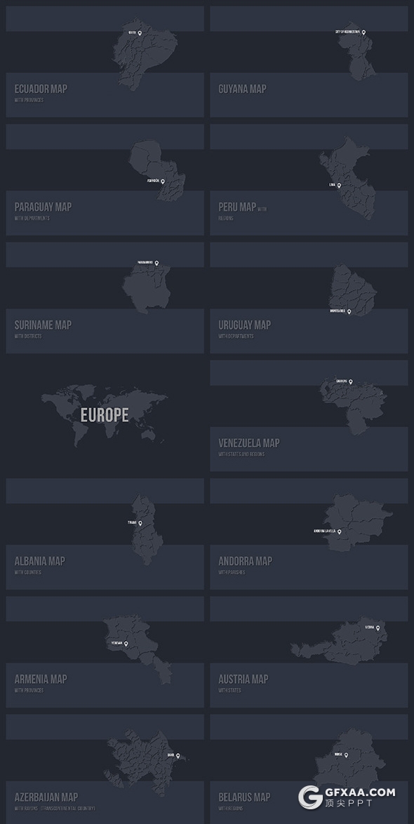 189页最全世界国家地图PPT模板七大洲北美南美洲欧洲亚洲非洲中东南极等国家ppt地图模板世界板块地图PPT模板多种样式 - 顶尖PPT