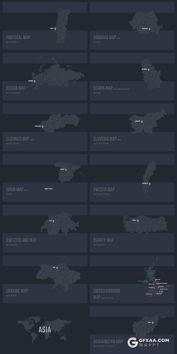 189页最全世界国家地图PPT模板七大洲北美南美洲欧洲亚洲非洲中东南极等国家ppt地图模板世界板块地图PPT模板多种样式 - 顶尖PPT