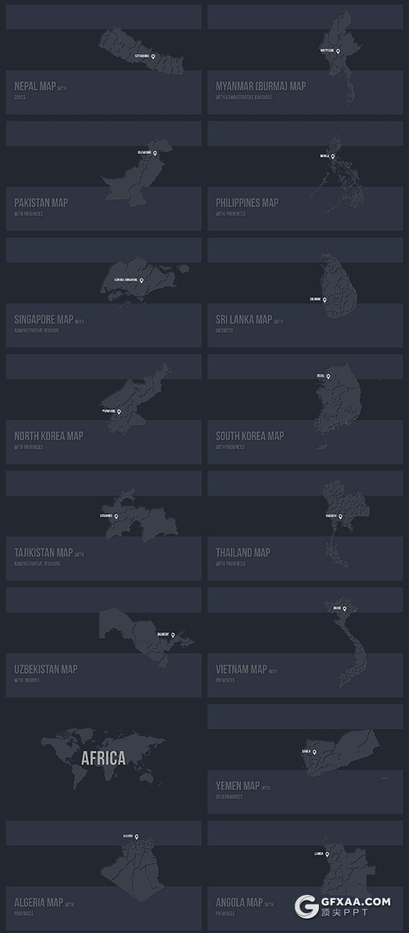 189页最全世界国家地图PPT模板七大洲北美南美洲欧洲亚洲非洲中东南极等国家ppt地图模板世界板块地图PPT模板多种样式 - 顶尖PPT