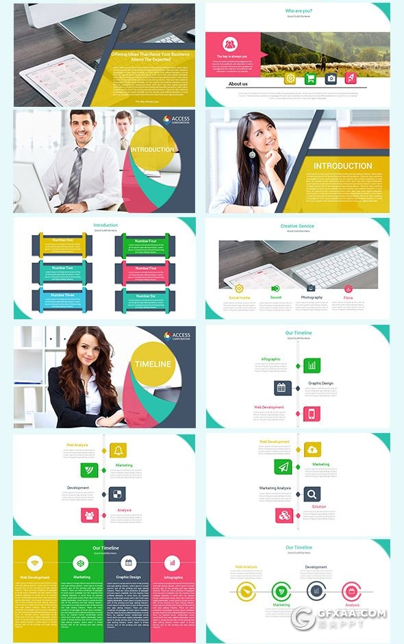 125页扁平化彩色工作总结汇报商务信息图形设计国外通用PPT模板 - 顶尖PPT