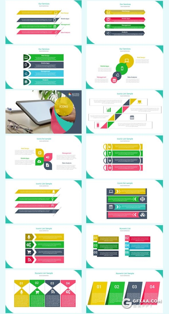 125页扁平化彩色工作总结汇报商务信息图形设计国外通用PPT模板 - 顶尖PPT