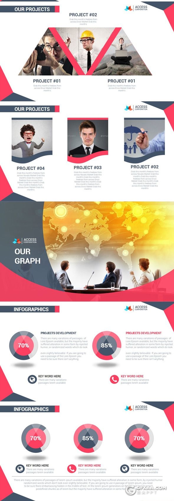 36页创意几何图形版式设计欧美商务风格PPT模板下载7种主题配色 - 顶尖PPT