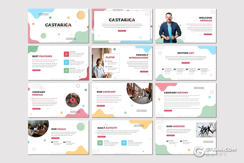 30页彩色创意圆点组合设计国外现代创意通用PPT模板5种主题配色 - 顶尖PPT