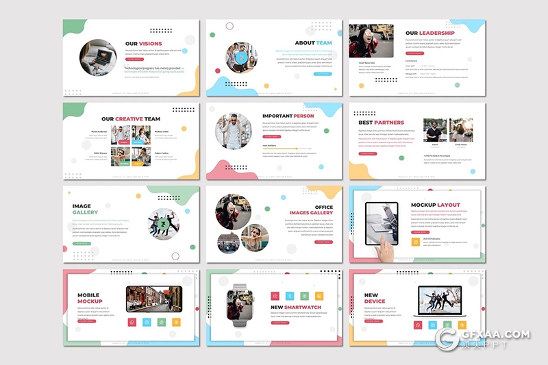 30页彩色创意圆点组合设计国外现代创意通用PPT模板5种主题配色 - 顶尖PPT