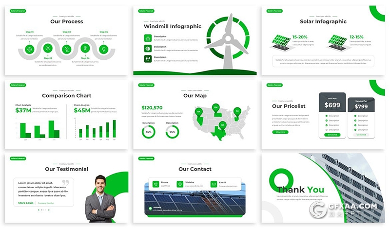 30页新能源宣传风力发电项目展示招商投资PPT模板3种主题配色 - 顶尖PPT