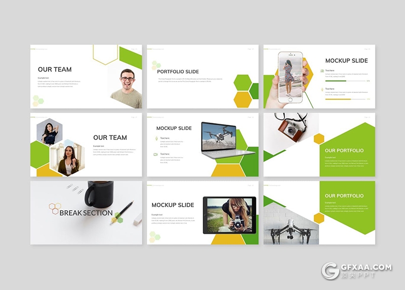 30页创意六边形组合商务风格企业团队介绍工作规划Google slides模板5种主题配色 - 顶尖PPT