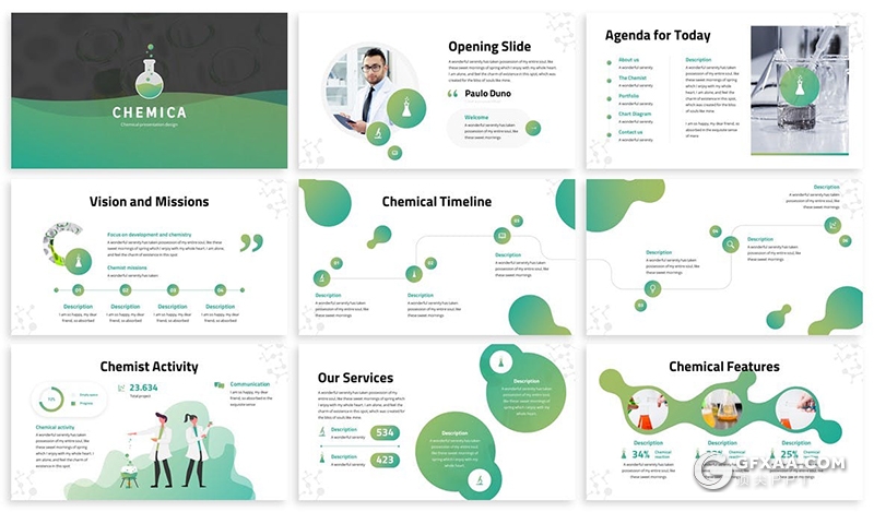 30页创意图形设计医疗科学研究学术论文keynote模板3种配色2种尺寸 - 顶尖PPT