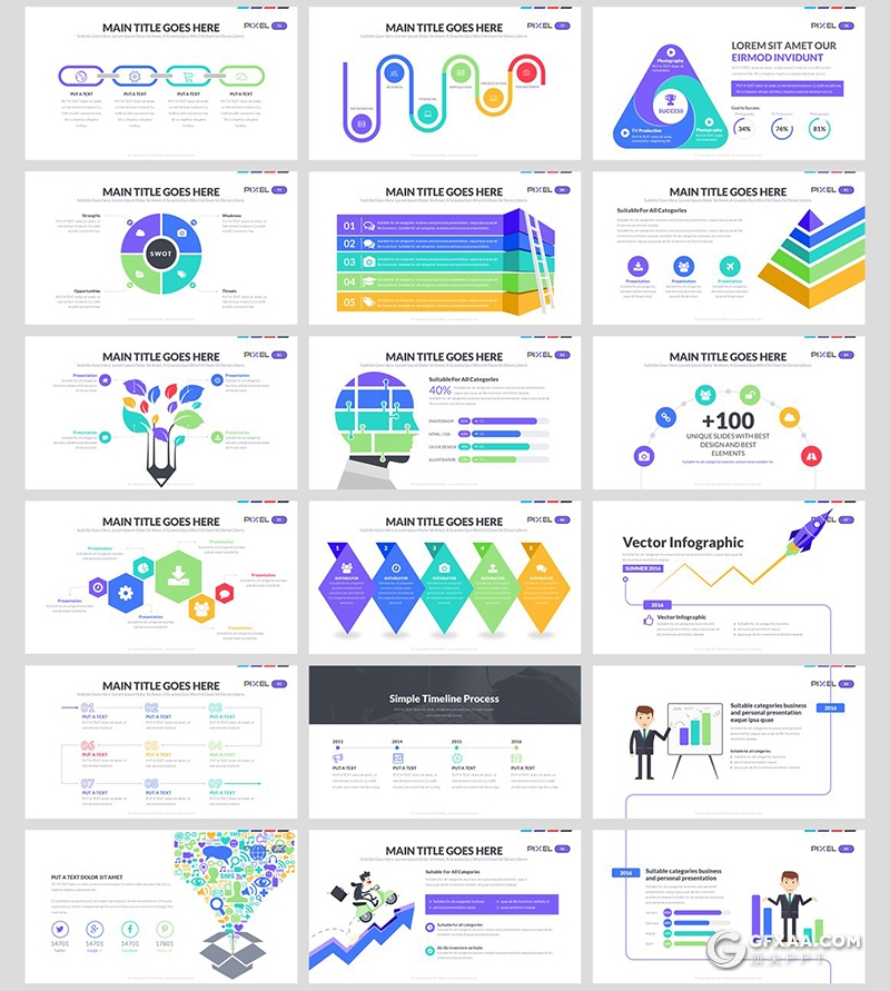 105页创意色图形国外高端ppt模板项目展示企业介绍项目流程规划ppt模板 - 顶尖PPT