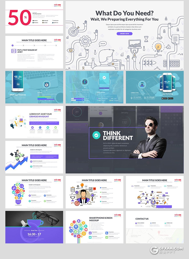 102页彩色国外项目展示产品发布展示工作汇报项目规划通用ppt模板 - 顶尖PPT