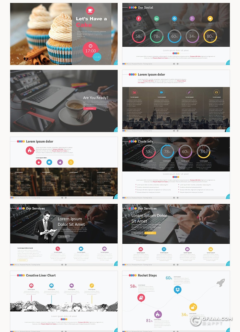 74页创意彩色风格ppt模板企业项目报告工作工作创意图形ppt模板 - 顶尖PPT