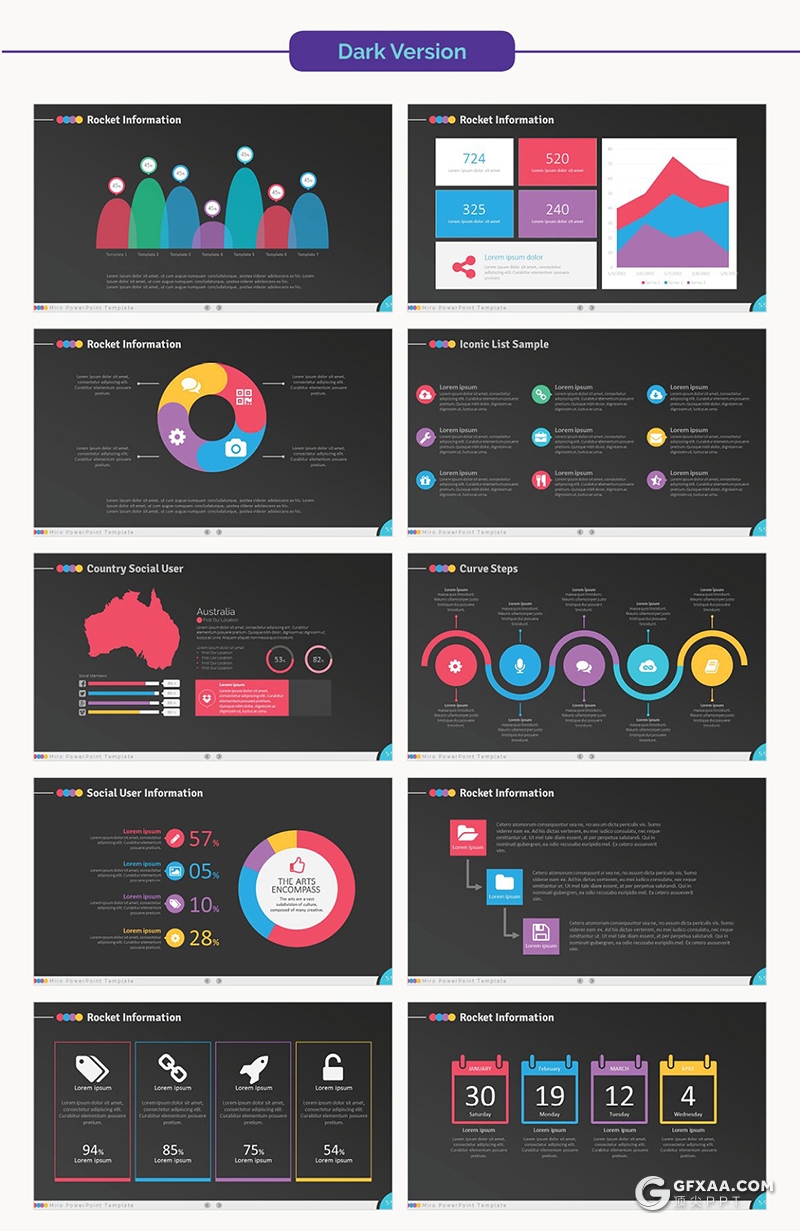 74页创意彩色风格ppt模板企业项目报告工作工作创意图形ppt模板 - 顶尖PPT