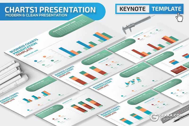 35页创意彩色数据条形图柱状图形keynote模板 - 顶尖PPT