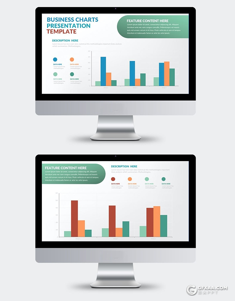 35页创意彩色数据条形图柱状图形keynote模板 - 顶尖PPT