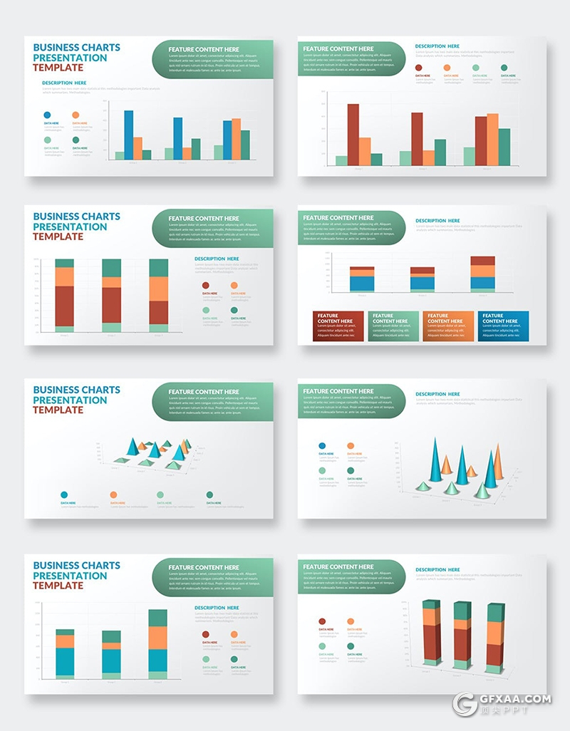 35页创意彩色数据条形图柱状图形keynote模板 - 顶尖PPT