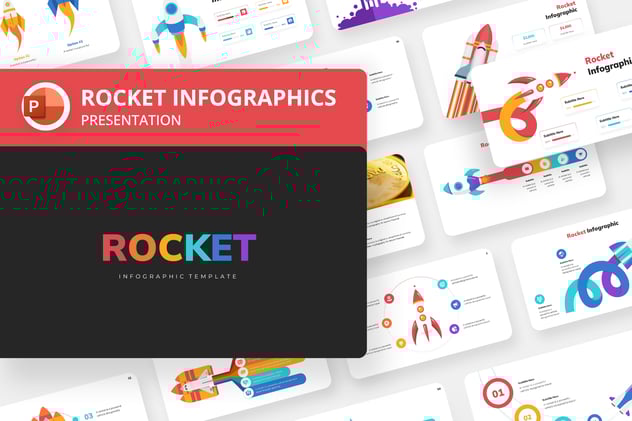 创意彩色火箭信息图形PPT模板 - 顶尖PPT