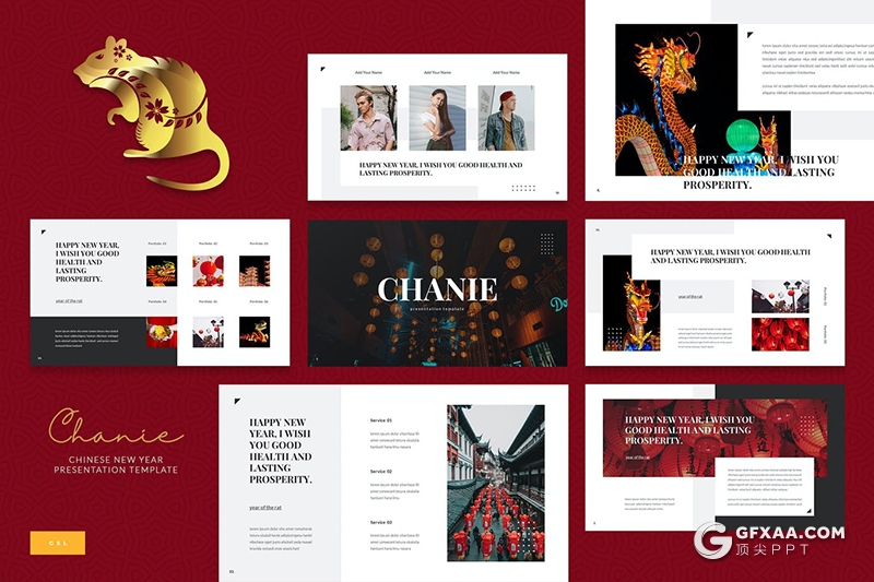30页农历新年中国新春介绍宣传Google slides模板5种主题配色 - 顶尖PPT