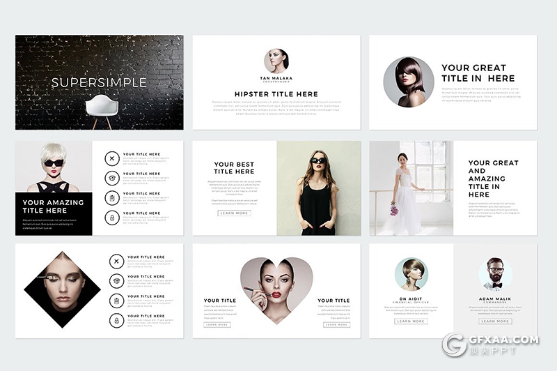 230页国外简约时尚模特写真服装展示keynote模板国外简约好看的keynote模板 - 顶尖PPT