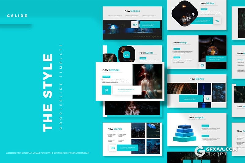30页欧美简约风格项目展示工作报告通用Google slides模板5种主题配色 - 顶尖PPT