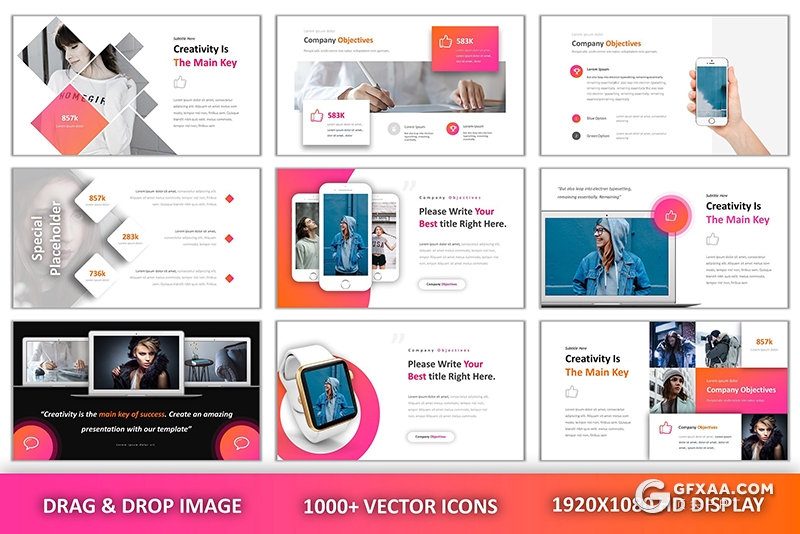 94页粉红色创意版式设计国外时尚流行商务通用PPT模板 - 顶尖PPT