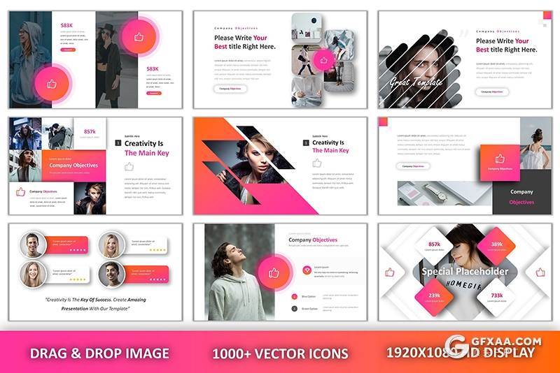 94页粉红色创意版式设计国外时尚流行商务通用PPT模板 - 顶尖PPT