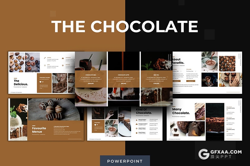 30页巧克力糕点咖啡巧克力食品推广促销PPT模板5种主题配色 - 顶尖PPT