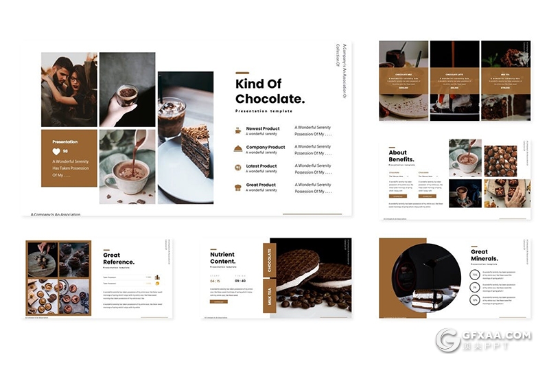 30页巧克力糕点咖啡巧克力食品推广促销PPT模板5种主题配色 - 顶尖PPT