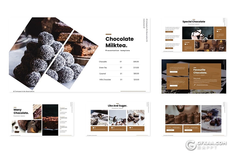 30页巧克力糕点咖啡巧克力食品推广促销PPT模板5种主题配色 - 顶尖PPT