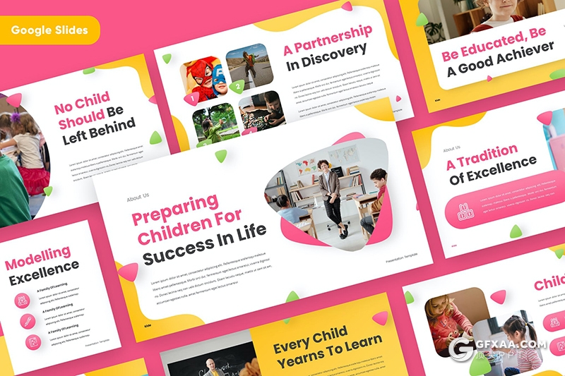 32页少儿启蒙课儿童早教少儿培训课程亲子互动主题Google slides模板5种主题配色 - 顶尖PPT