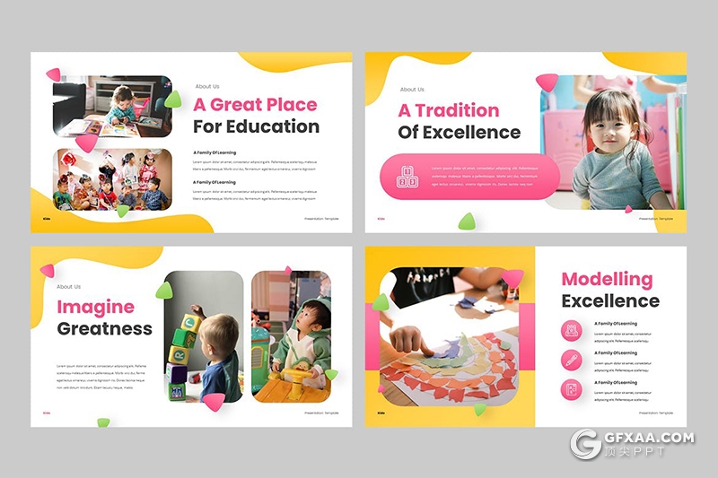 32页少儿启蒙课儿童早教少儿培训课程亲子互动主题Google slides模板5种主题配色 - 顶尖PPT