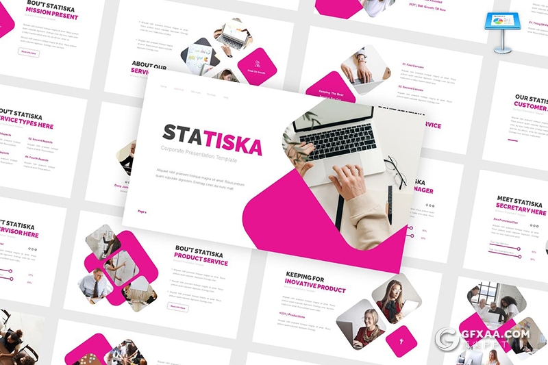 30页创意圆角矩形版式设计粉红色商务主题keynote模板 - 顶尖PPT